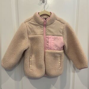 Hanna Andersson Cream Sherpa Jacket with Pink Trim